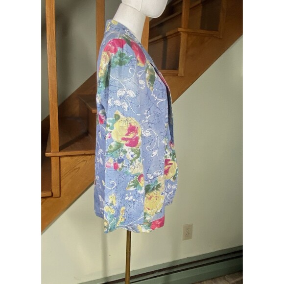 90s Y2K Danielle B Blue Woman 10 Floral Blazer Rayon Flax Cottagecore Career Art - Picture 7 of 10
